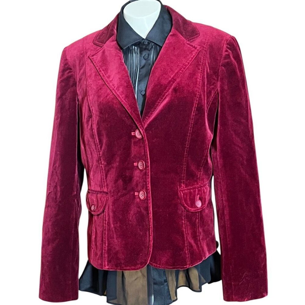 Liz Claiborne Womens Velvet Blazer in Deep Wine Red